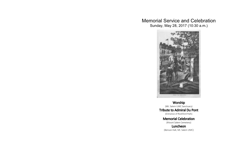 Memorial Service and Celebration Sunday, May 28, 2017 (10:30 A.M.)