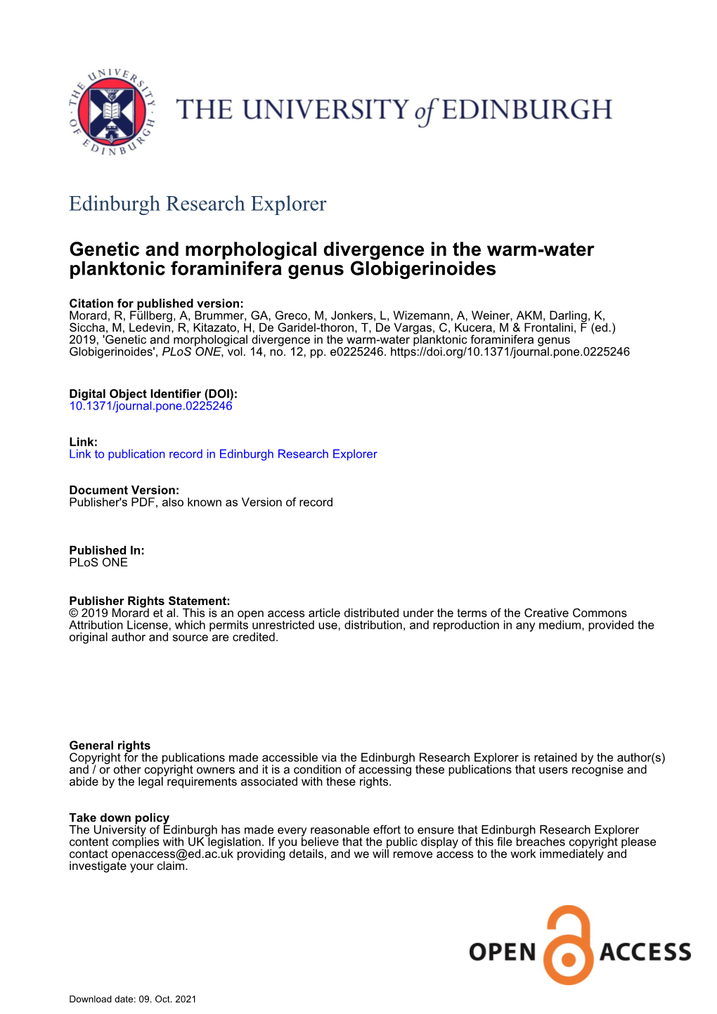 Genetic and Morphological Divergence in the Warm-Water Planktonic Foraminifera Genus Globigerinoides