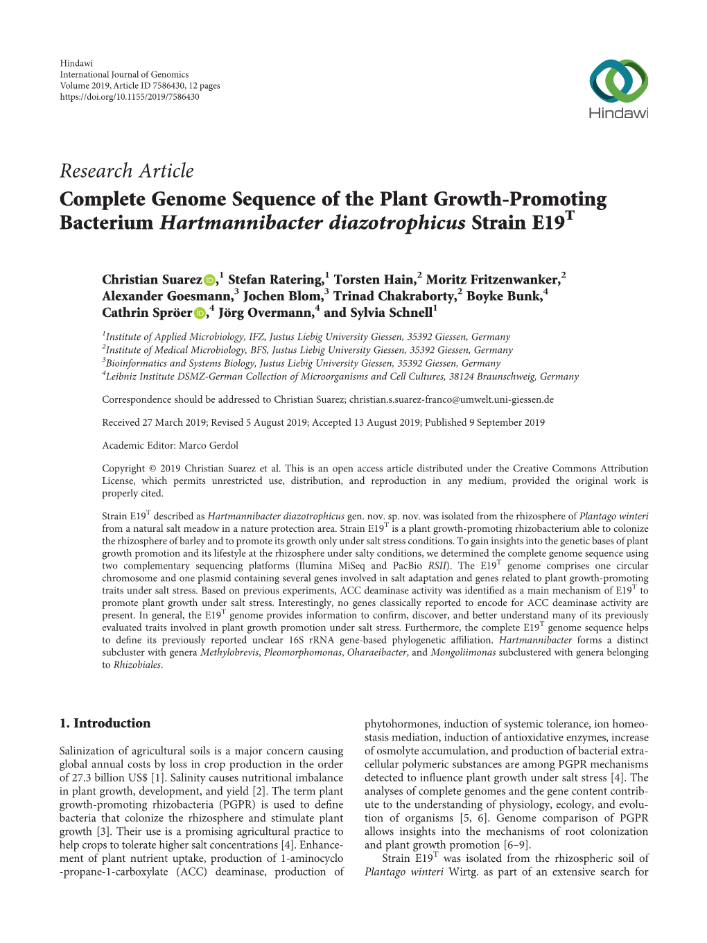 Complete Genome Sequence of the Plant Growth-Promoting Bacterium Hartmannibacter Diazotrophicus Strain E19T