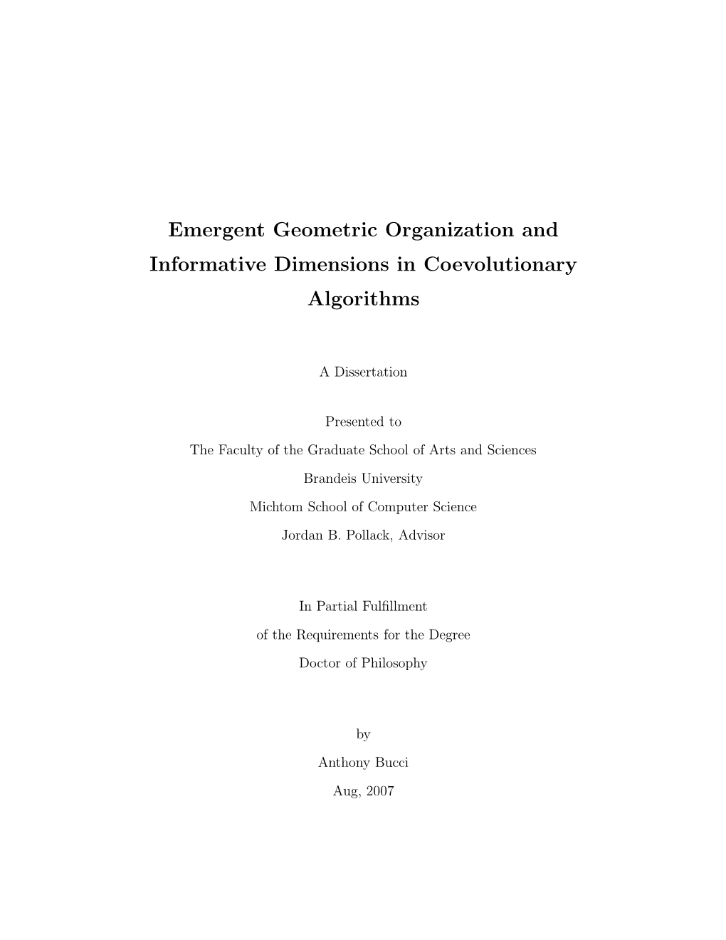 Emergent Geometric Organization and Informative Dimensions in Coevolutionary Algorithms