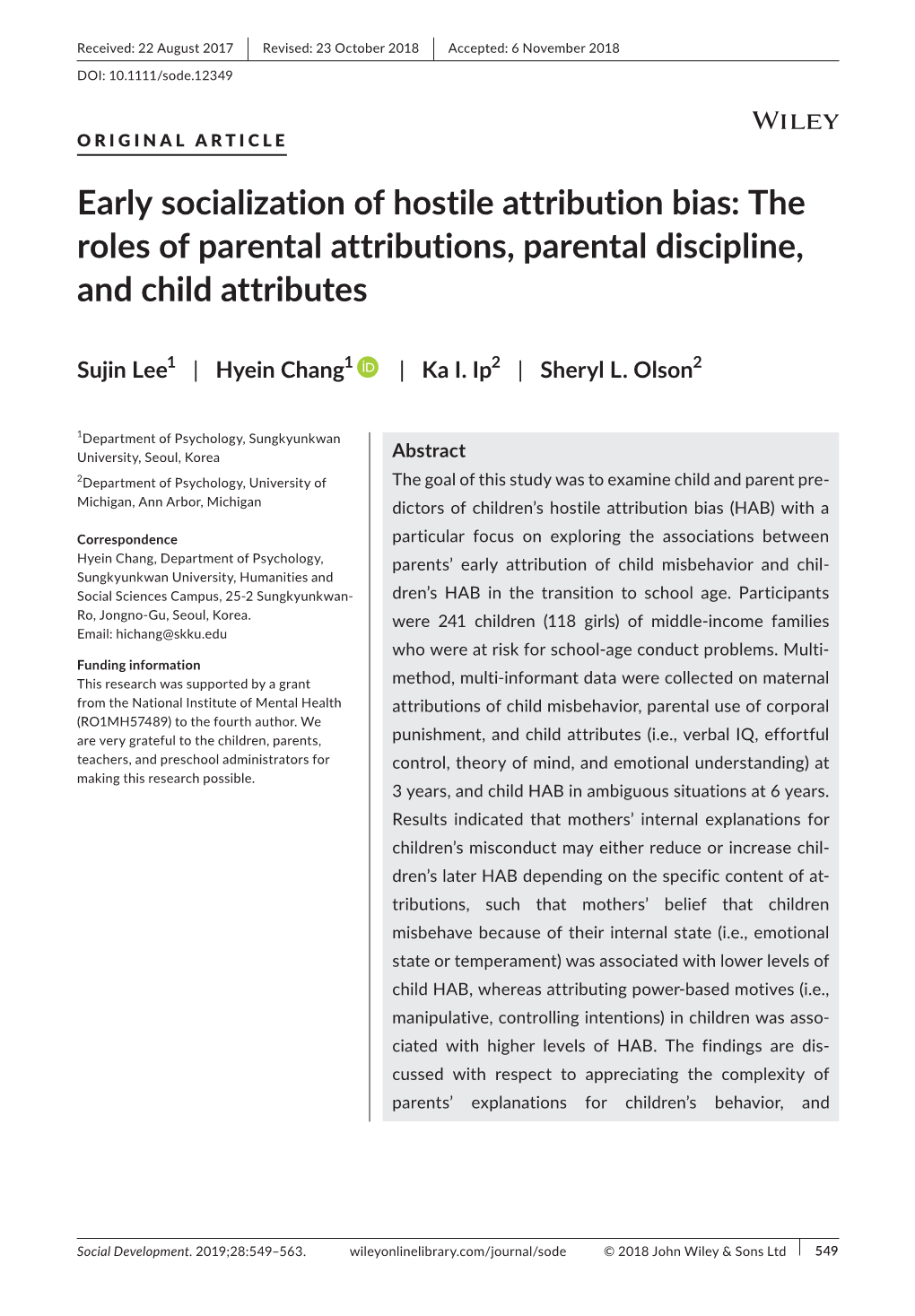 Early Socialization of Hostile Attribution Bias: the Roles of Parental Attributions, Parental Discipline, and Child Attributes