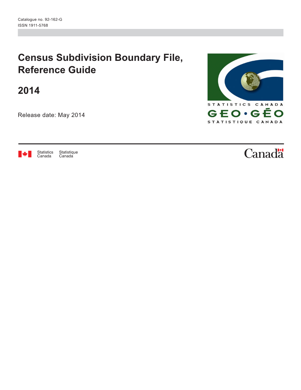 Census Subdivision Boundary File, Reference Guide, 2014