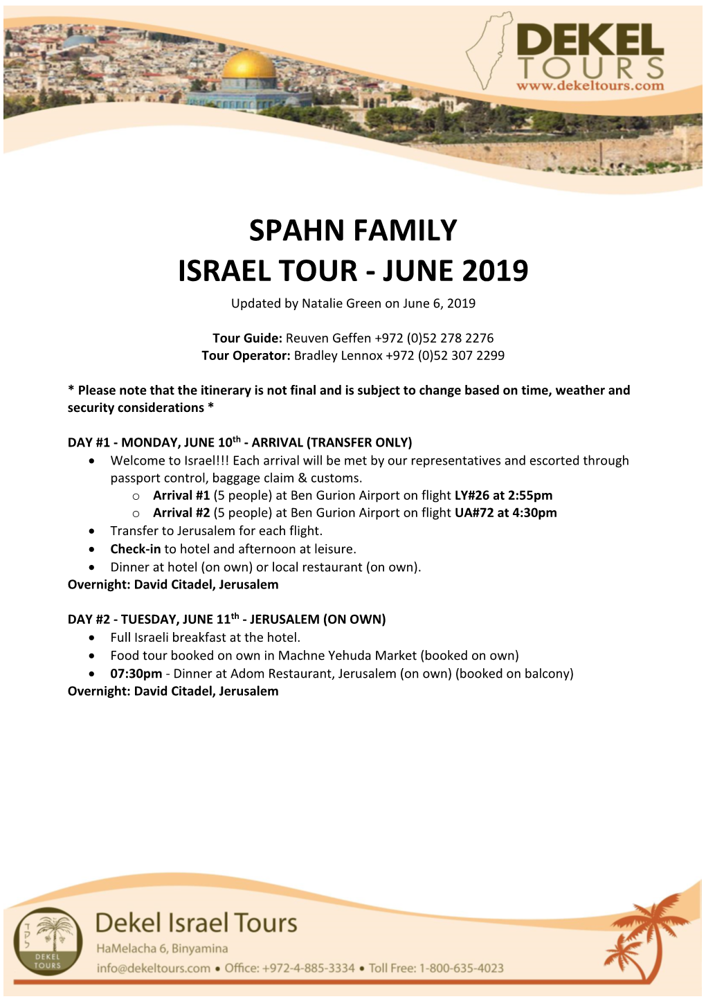 Spahn Family Israel Tour - June 2019