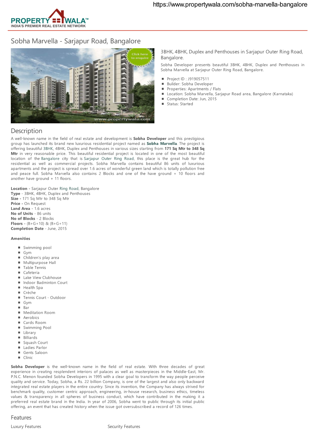 Sobha Marvella - Sarjapur Road, Bangalore 3BHK, 4BHK, Duplex and Penthouses in Sarjapur Outer Ring Road, Bangalore