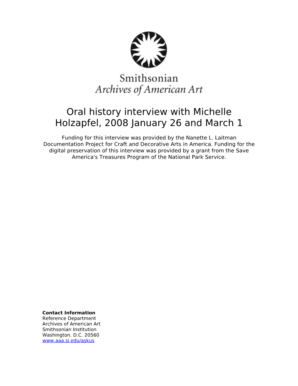 Oral History Interview with Michelle Holzapfel, 2008 January 26 and March 1