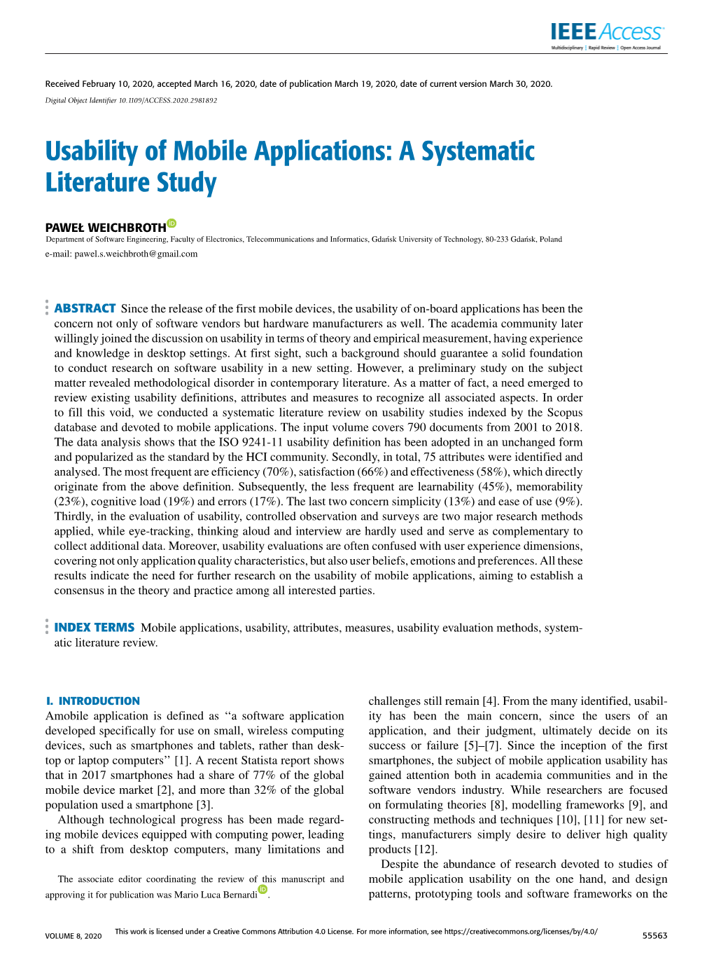 Usability of Mobile Applications: a Systematic Literature Study