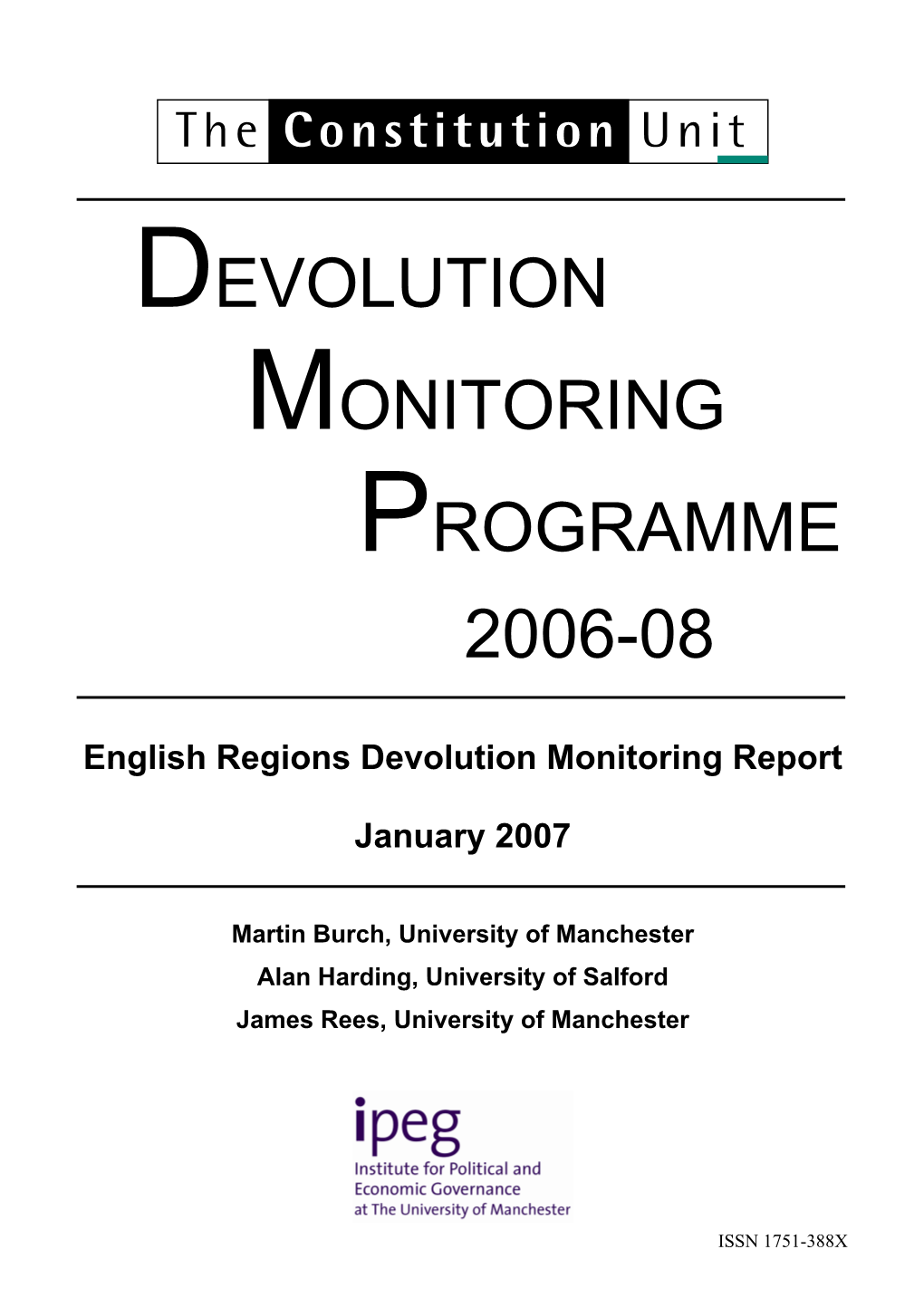 English Regions Devolution Monitoring Report January 2007