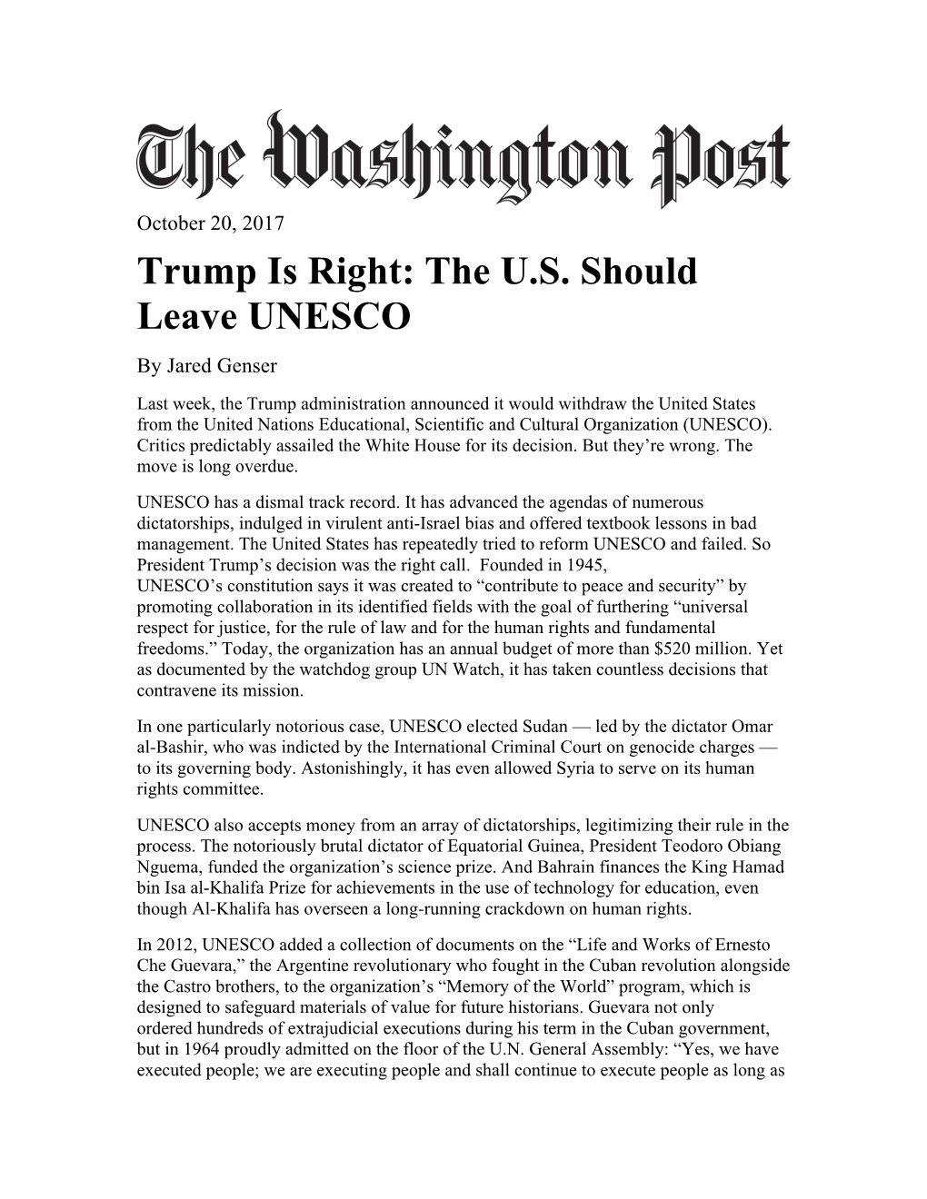Trump Is Right: the U.S. Should Leave UNESCO