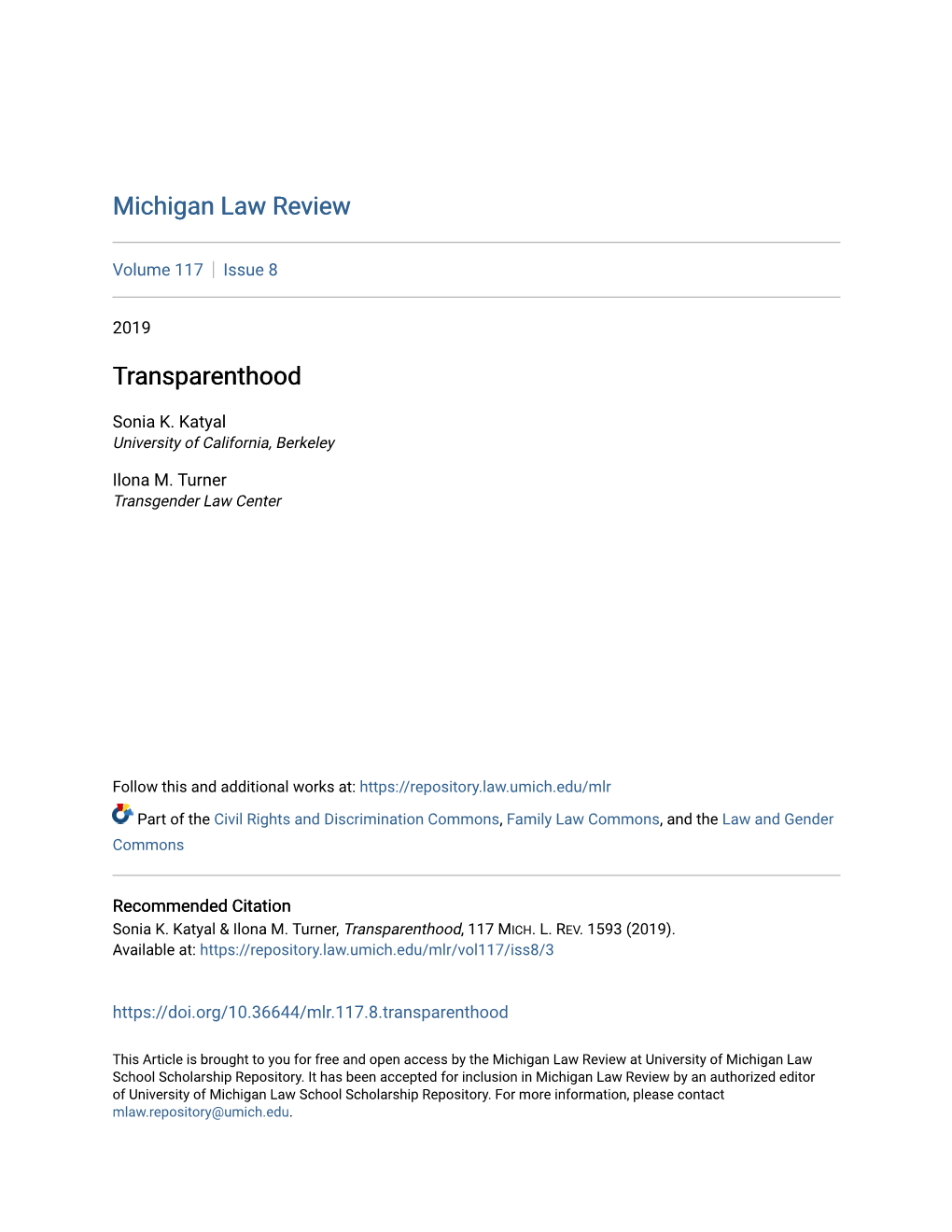 Michigan Law Review Transparenthood