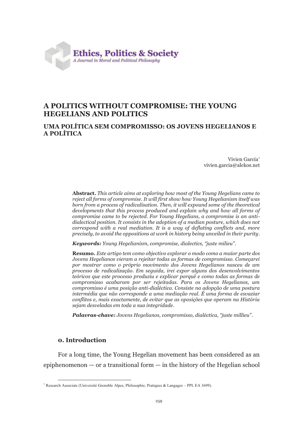 The Young Hegelians and Politics Uma Política Sem Compromisso: Os Jovens Hegelianos E a Política