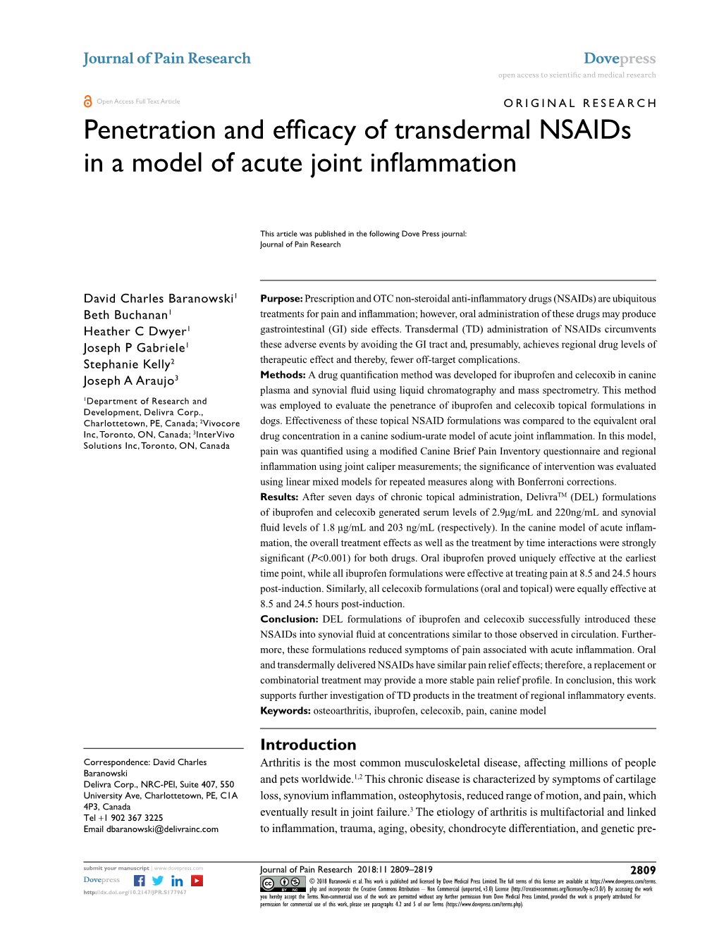 Penetration and Efficacy of Transdermal Nsaids in a Model Of