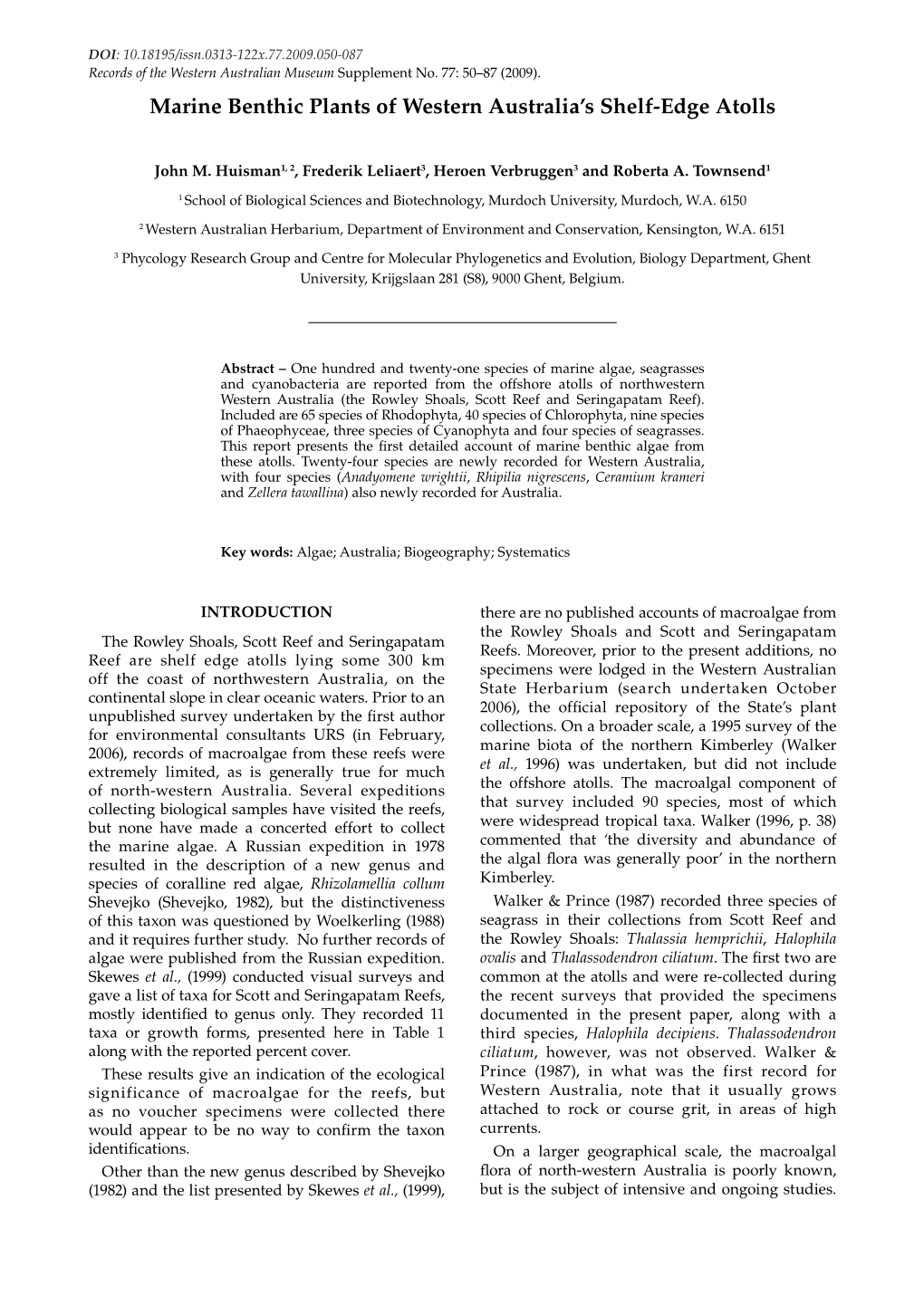 Marine Benthic Plants of Western Australia's Shelf-Edge Atolls