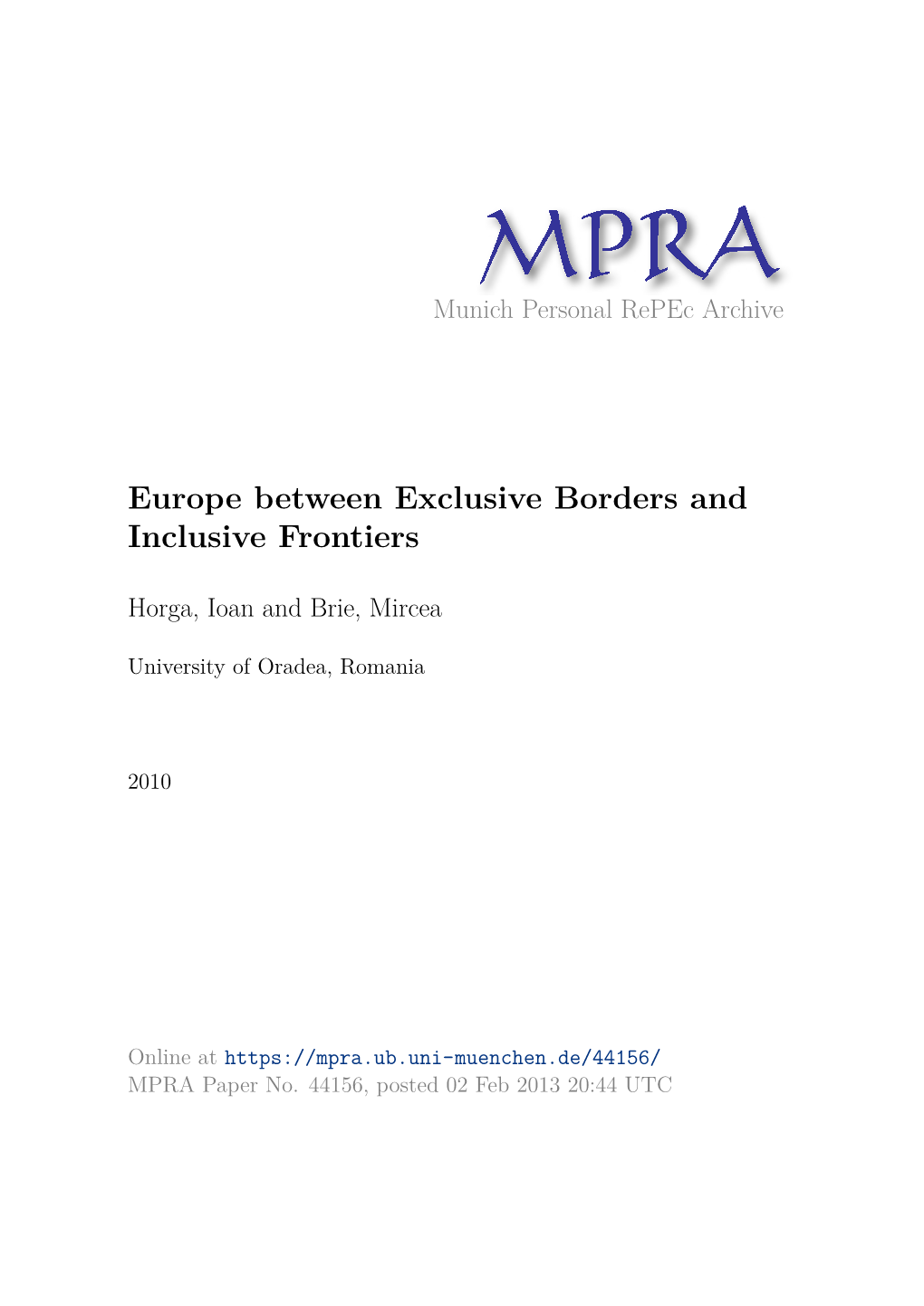 Europe Between Exclusive Borders and Inclusive Frontiers