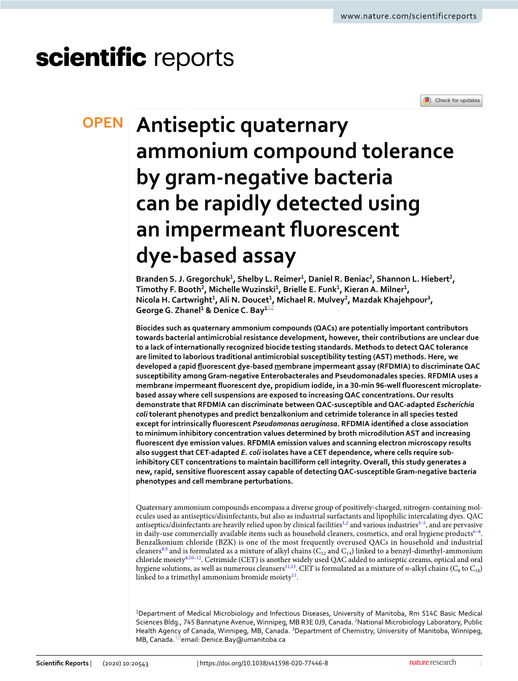 Antiseptic Quaternary Ammonium Compound Tolerance by Gram-Negative Bacteria Can Be Rapidly Detected Using an Impermeant Fluoresc