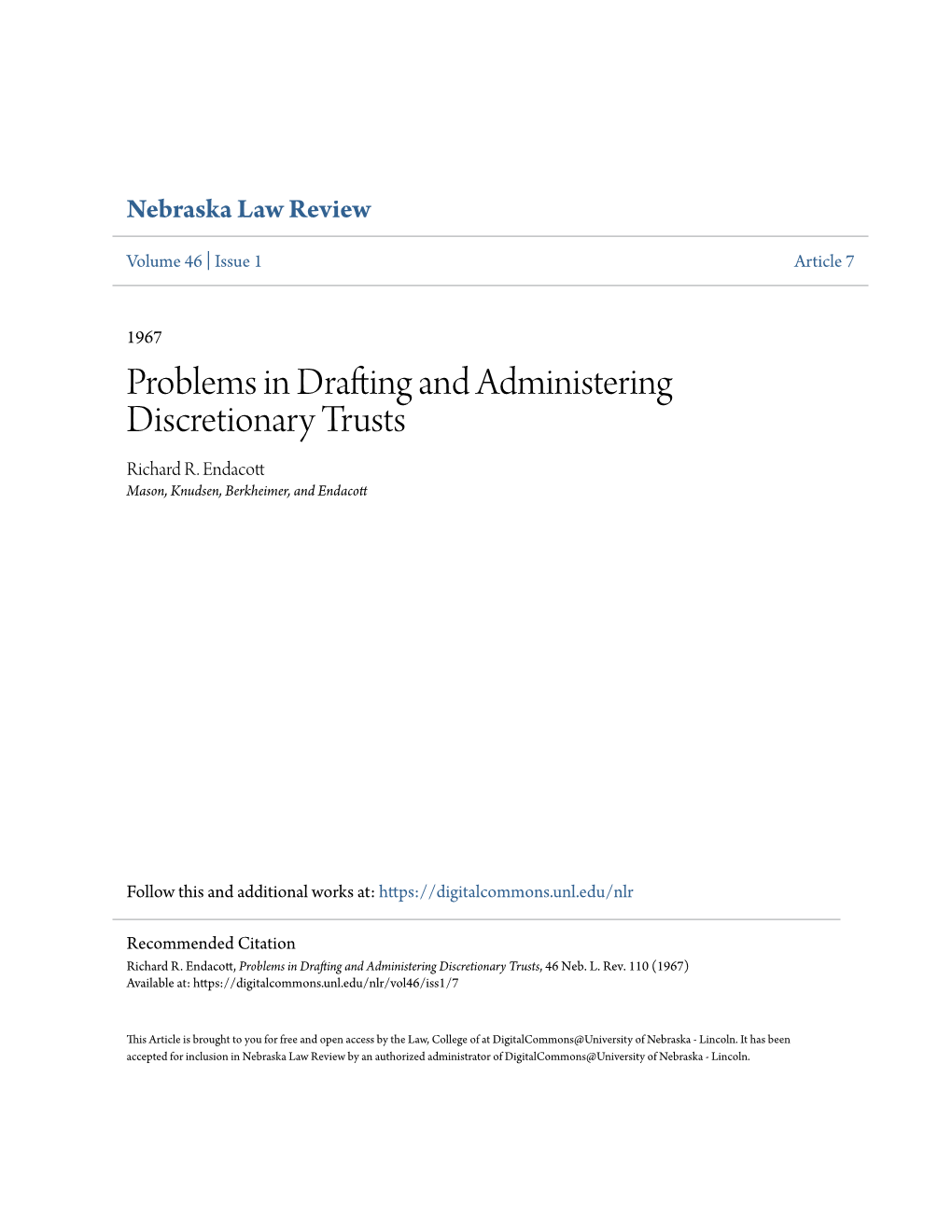 Problems in Drafting and Administering Discretionary Trusts Richard R