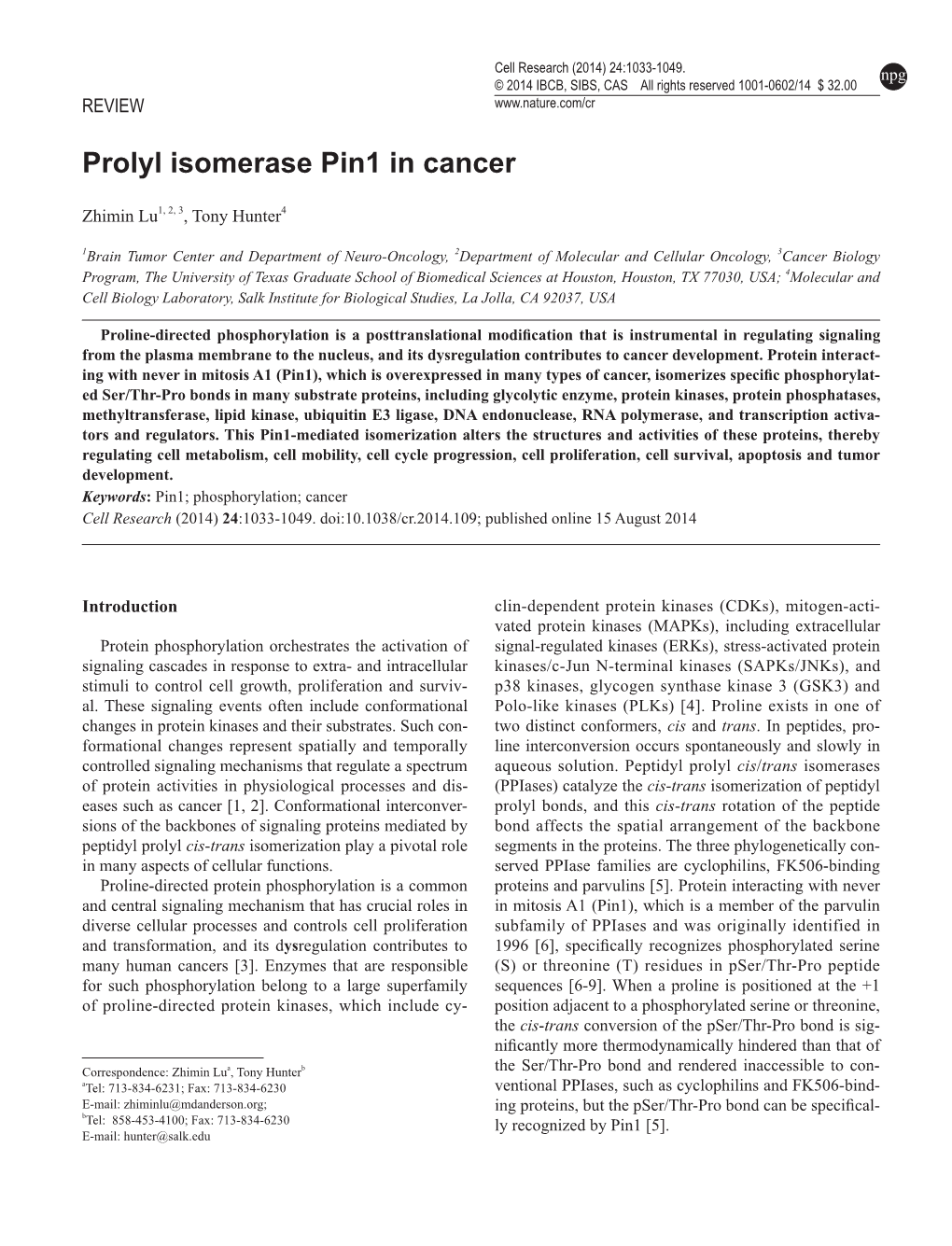 Prolyl Isomerase Pin1 in Cancer