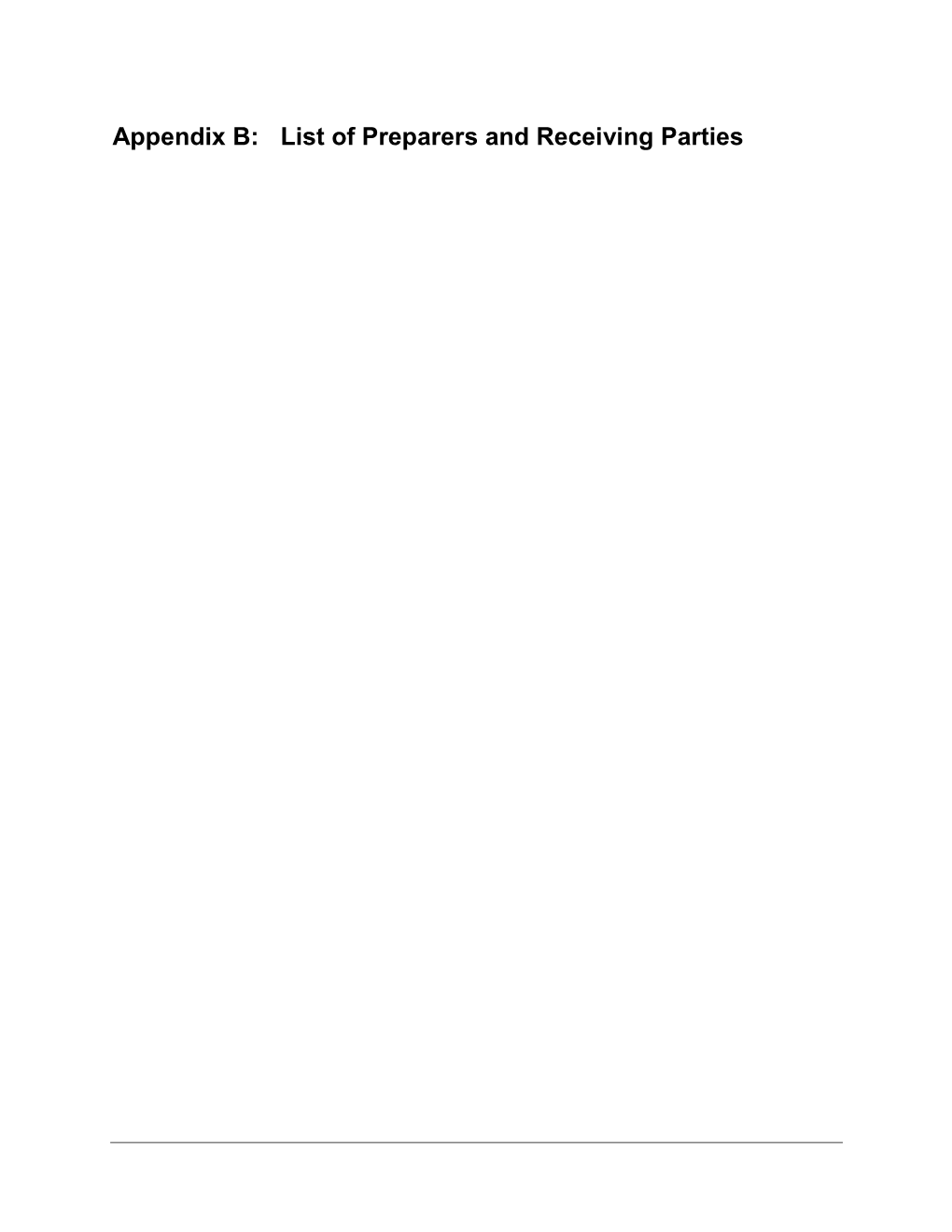 Appendix B: List of Preparers and Receiving Parties THIS PAGE INTENTIONALLY LEFT BLANK Appendix B: List of Preparers and Receiving Parties