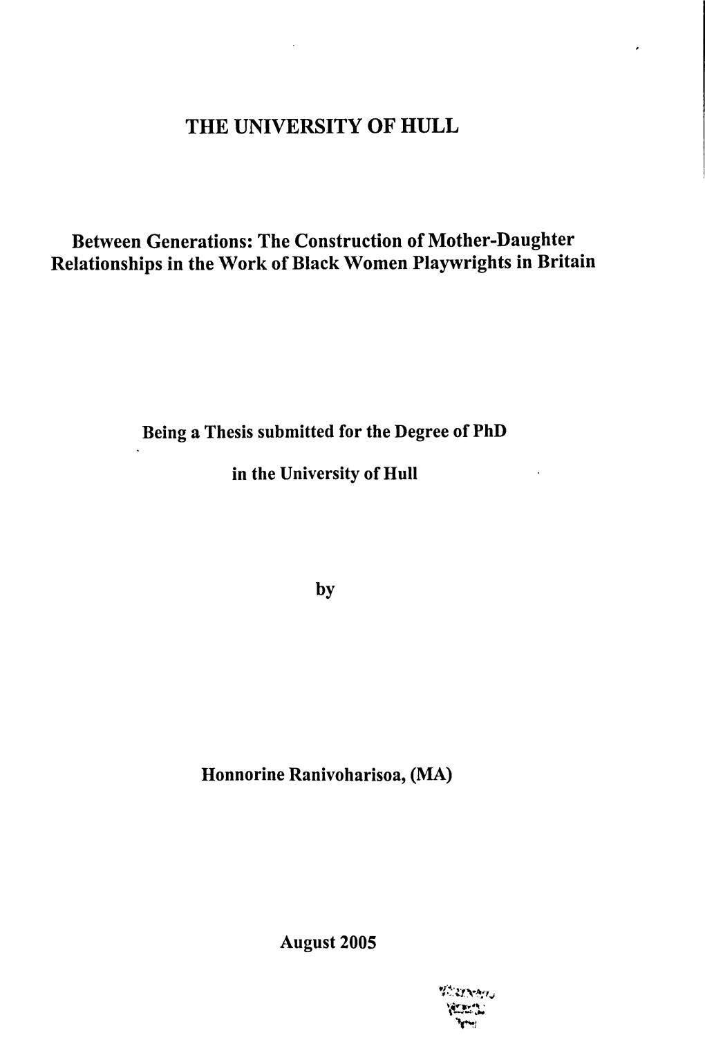 Between Generations: the Construction of Mother-Daughter Relationships in the Work of Black Women Playwrights in Britain