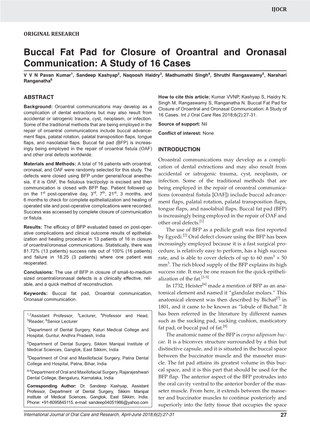 Buccal Fat Pad for Closure of Oroantral and Oronasal