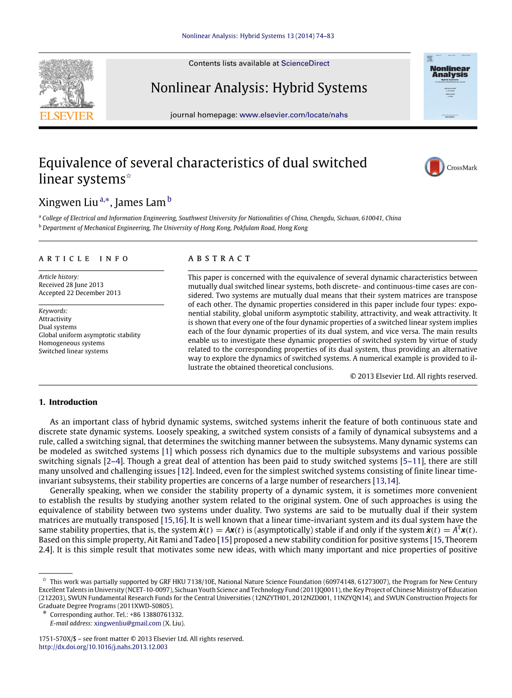 Equivalence of Several Characteristics of Dual Switched Linear Systems✩