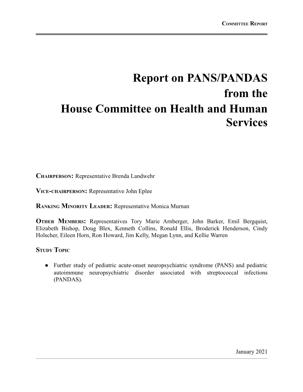 Report on PANS/PANDAS from the House Committee on Health and Human Services