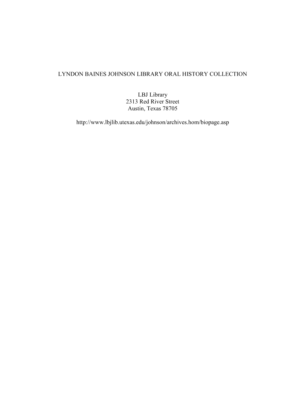 Lyndon Baines Johnson Library Oral History Collection