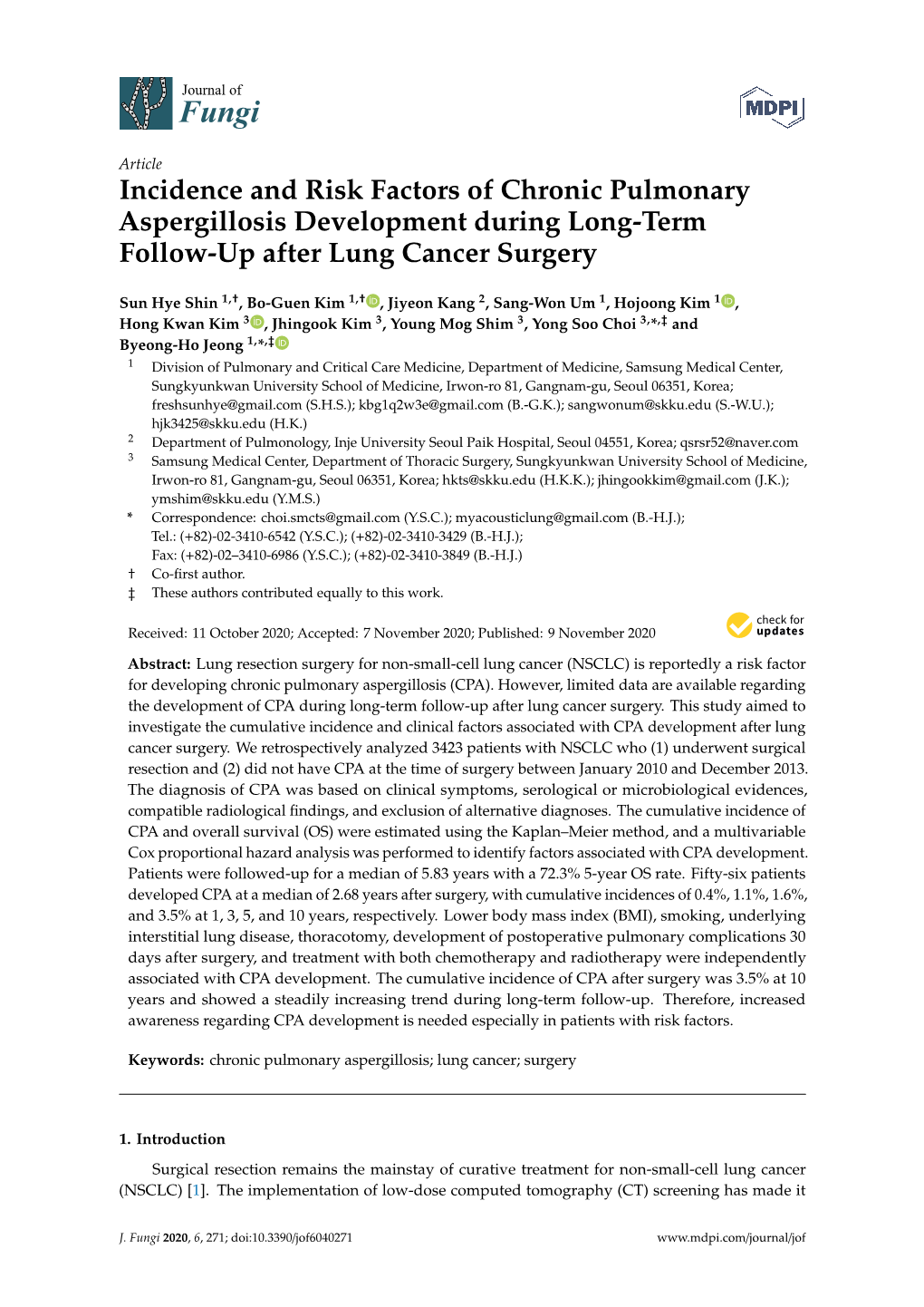 Incidence and Risk Factors of Chronic Pulmonary Aspergillosis Development During Long-Term Follow-Up After Lung Cancer Surgery
