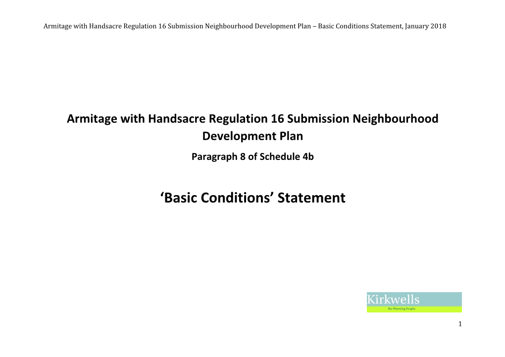 Armitage with Handsacre Neighbourhood Plan Basic Conditions Statement