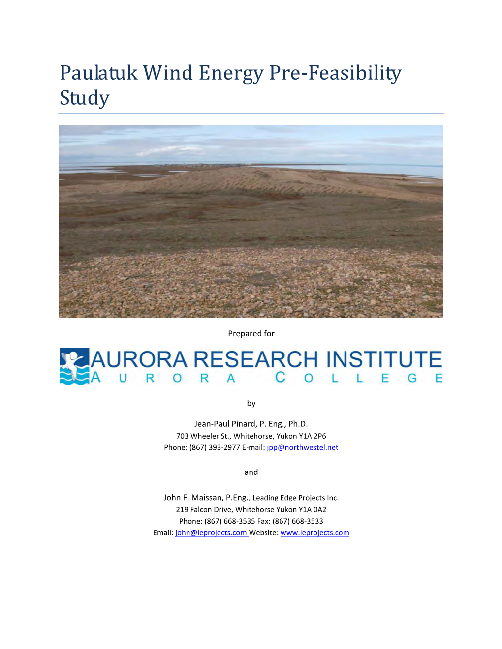 Paulatuk Wind Energy Pre-Feasibility Study