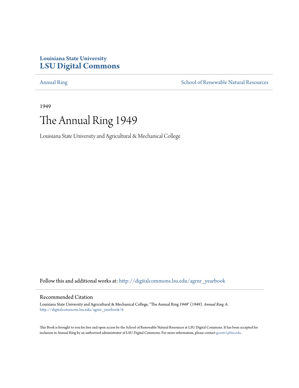 The Annual Ring 1949 Louisiana State University and Agricultural & Mechanical College