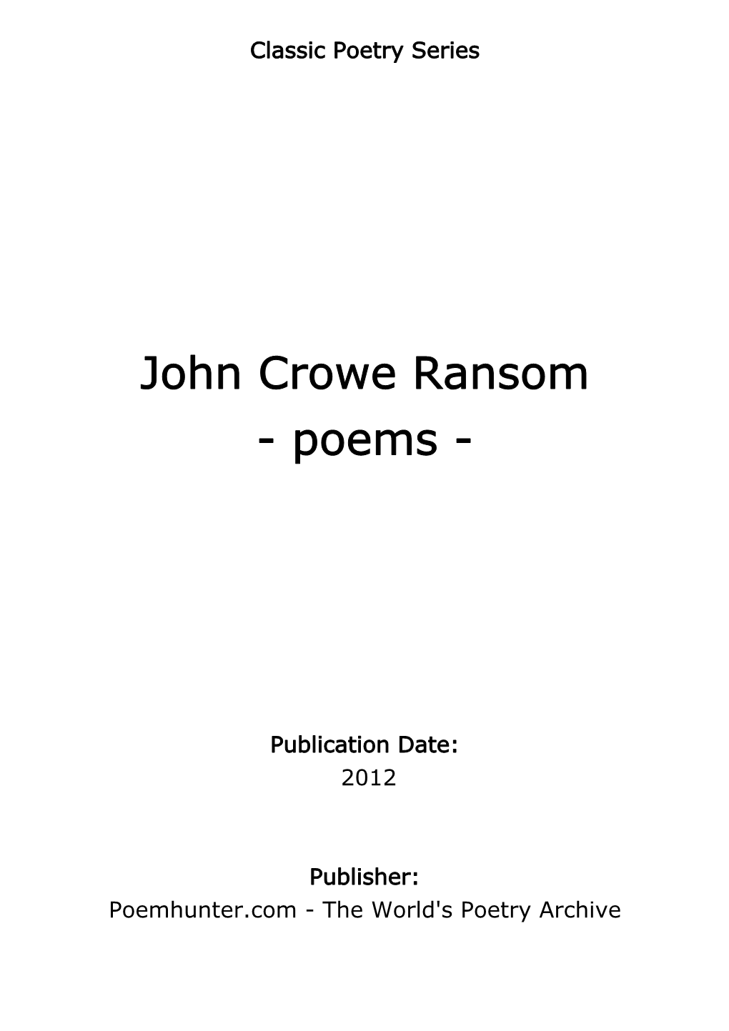 John Crowe Ransom - Poems