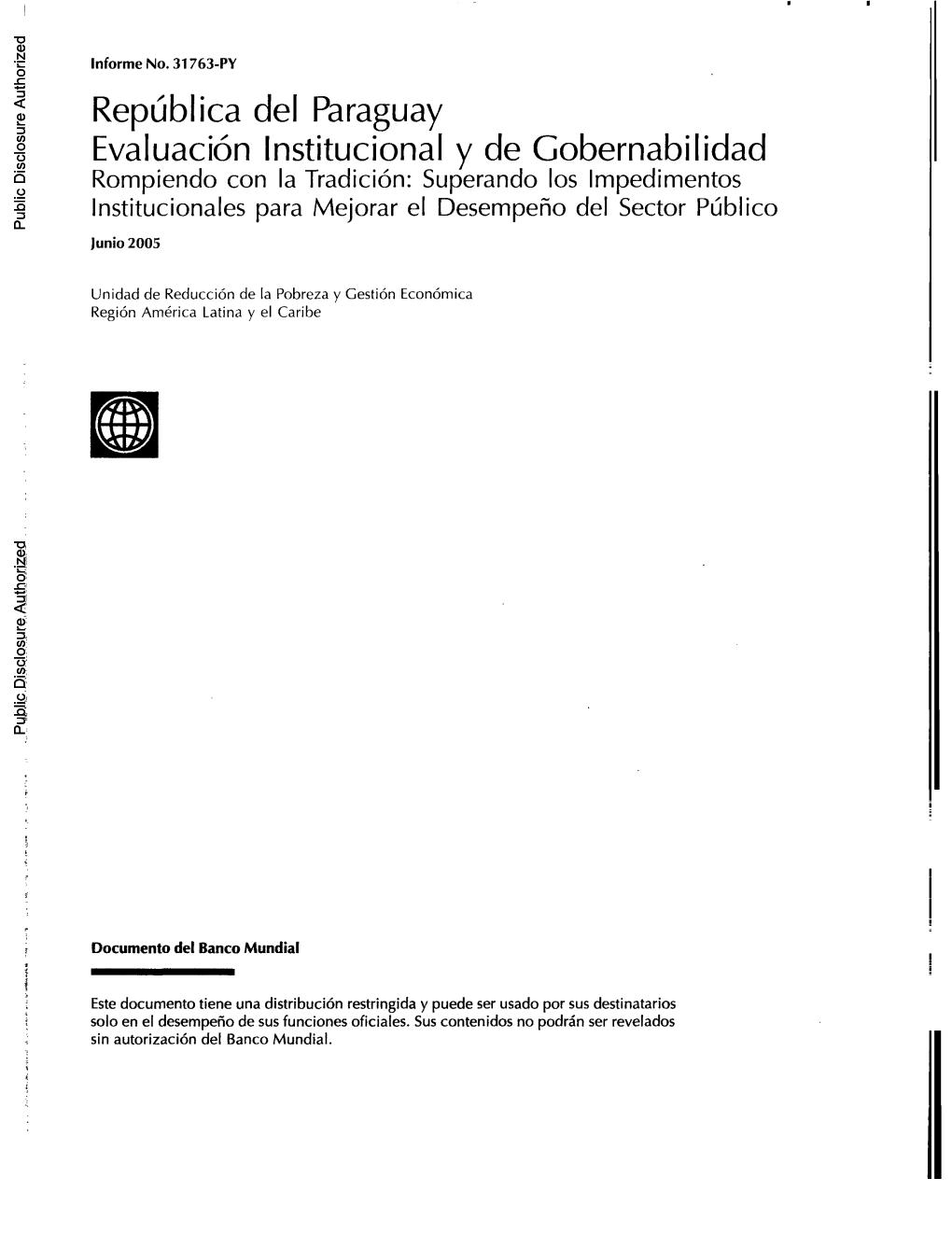 República Del Paraguay Evaluación Institucional Y De Gobernabilidad