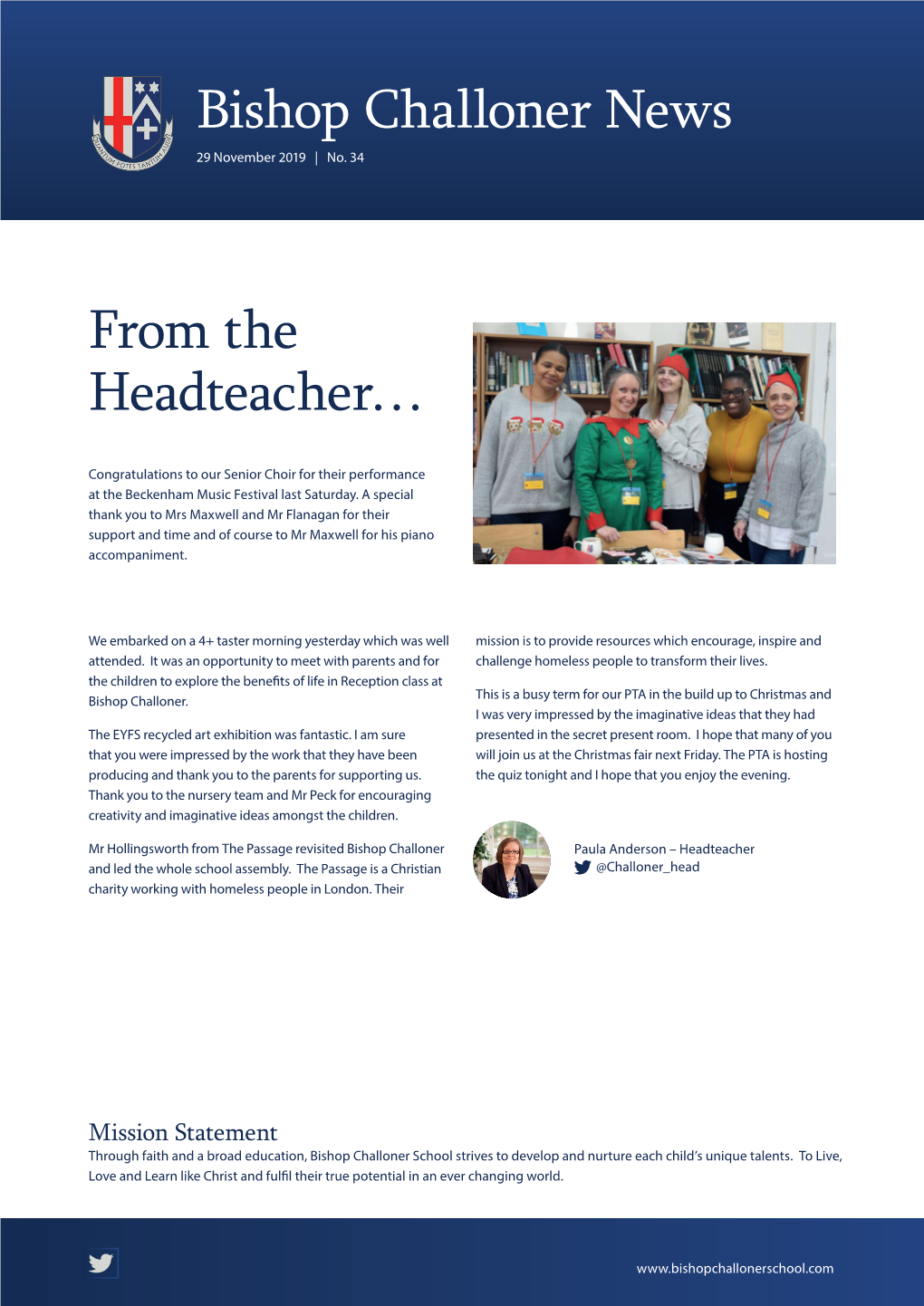 Bishop Challoner News from the Headteacher…