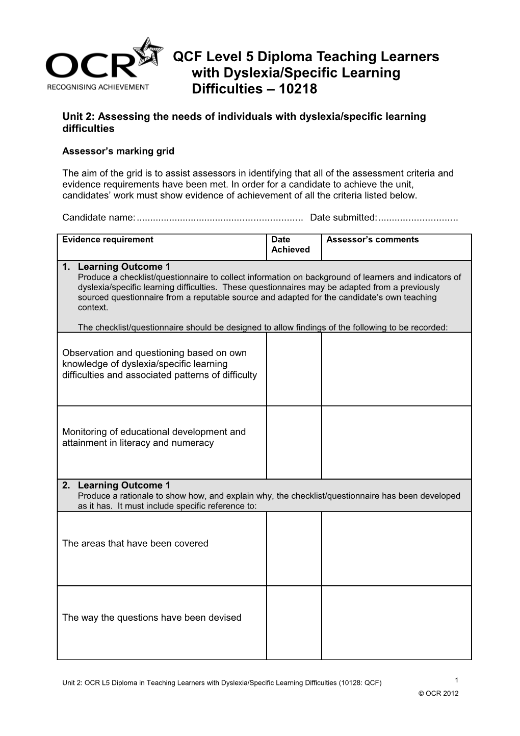 Ocr Level 5 Certificate in Teaching Learners with Specific Learning Difficulties (Dyslexia)