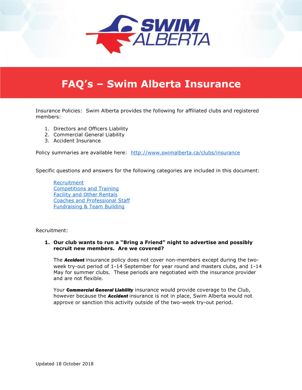 FAQ's – Swim Alberta Insurance
