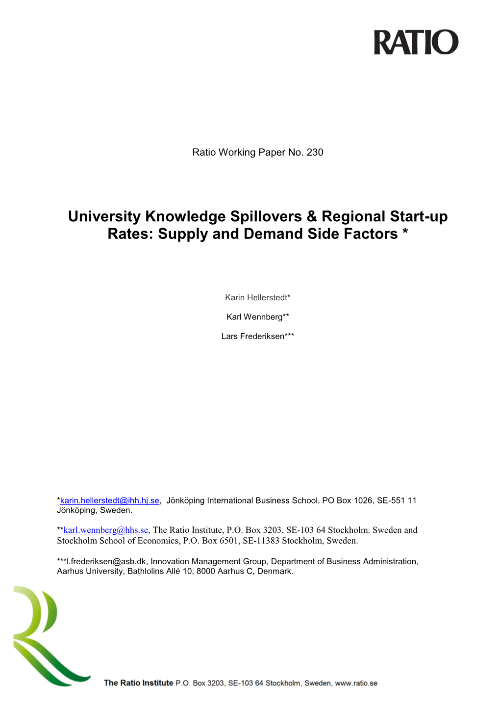 University Knowledge Spillovers & Regional Start-Up Rates