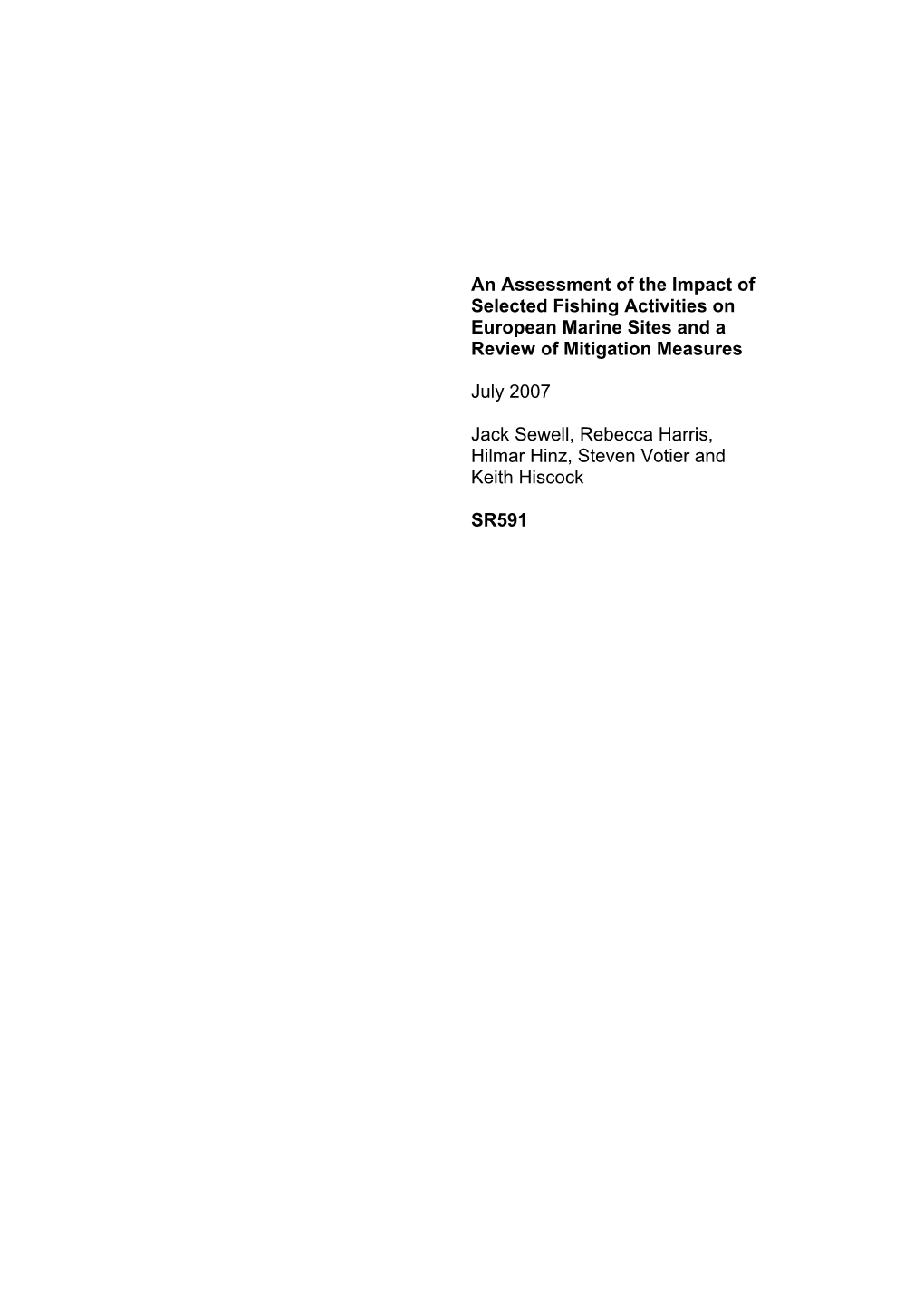 An Assessment of the Impact of Selected Fishing Activities on European Marine Sites and a Review of Mitigation Measures