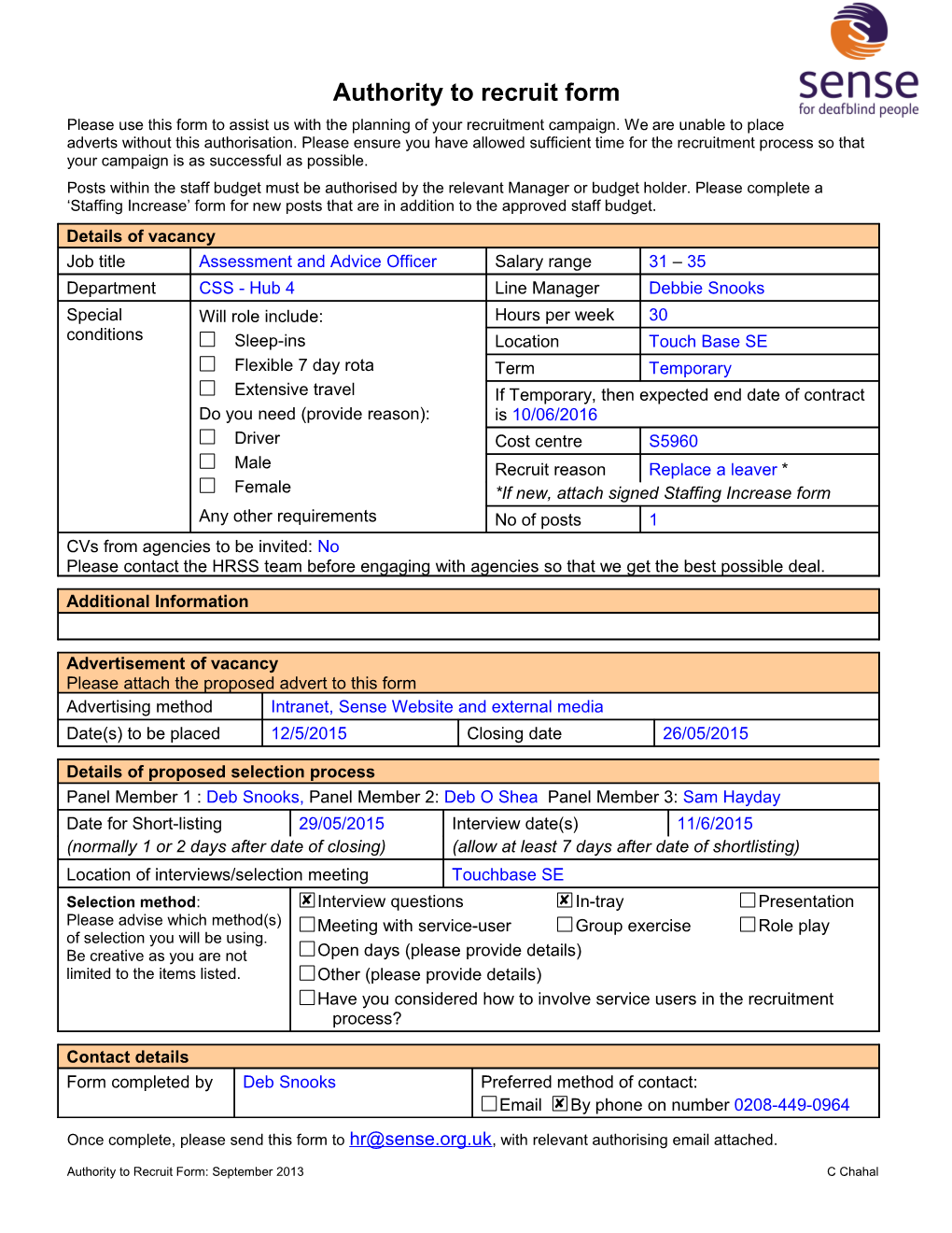 Authority to Recruit Form