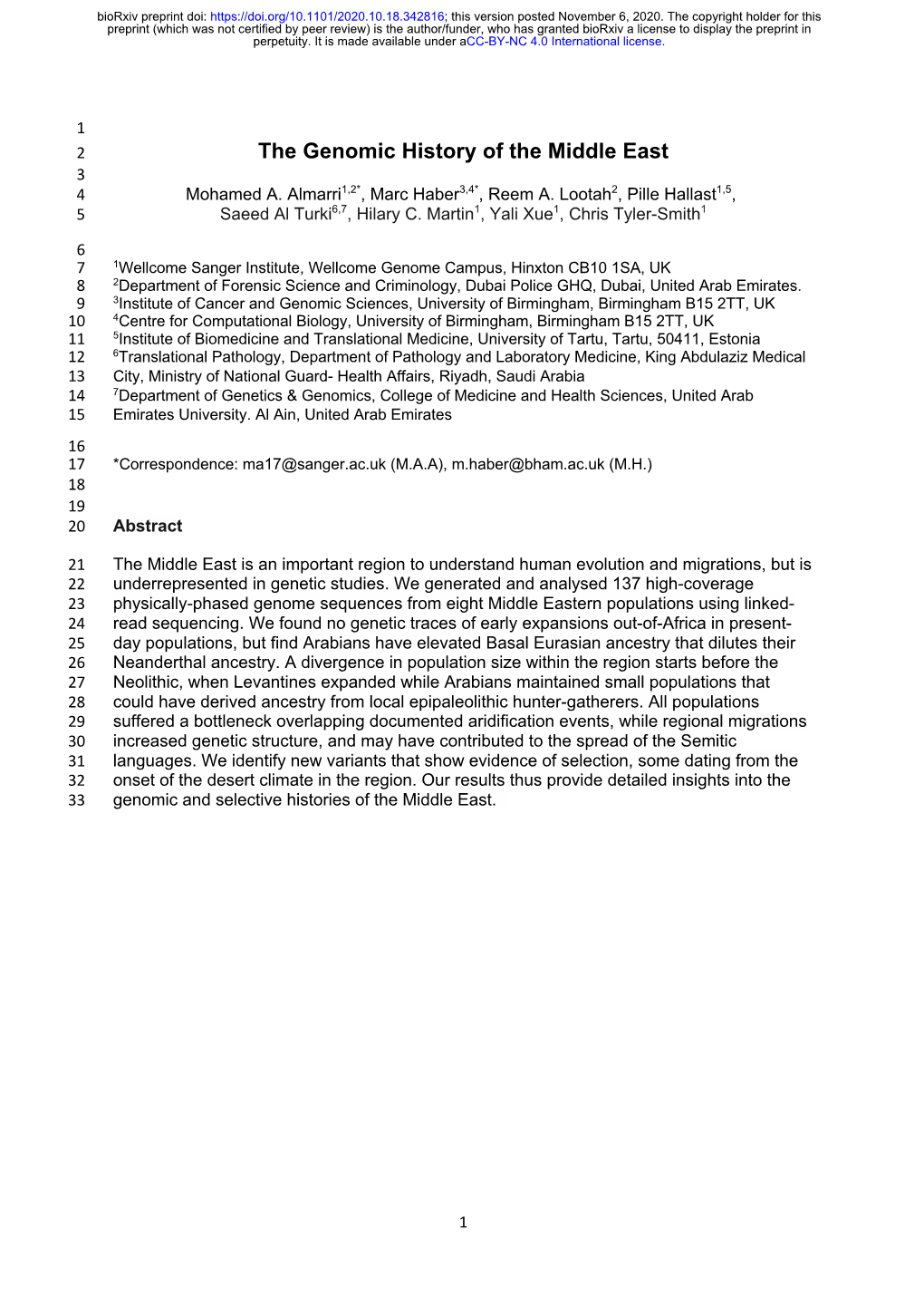 The Genomic History of the Middle East 3 4 Mohamed A