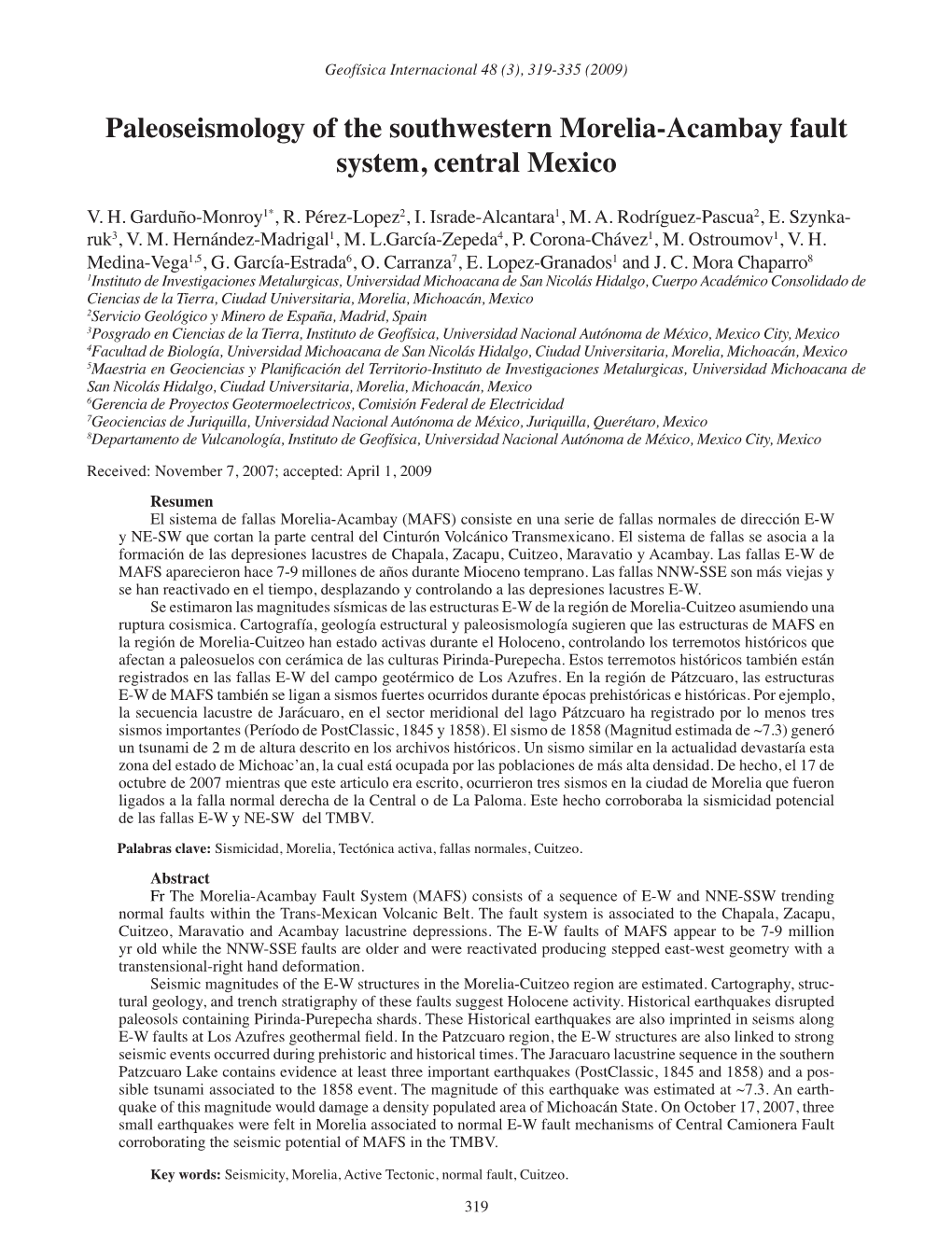 Paleoseismology of the Southwestern Morelia-Acambay Fault System, Central Mexico