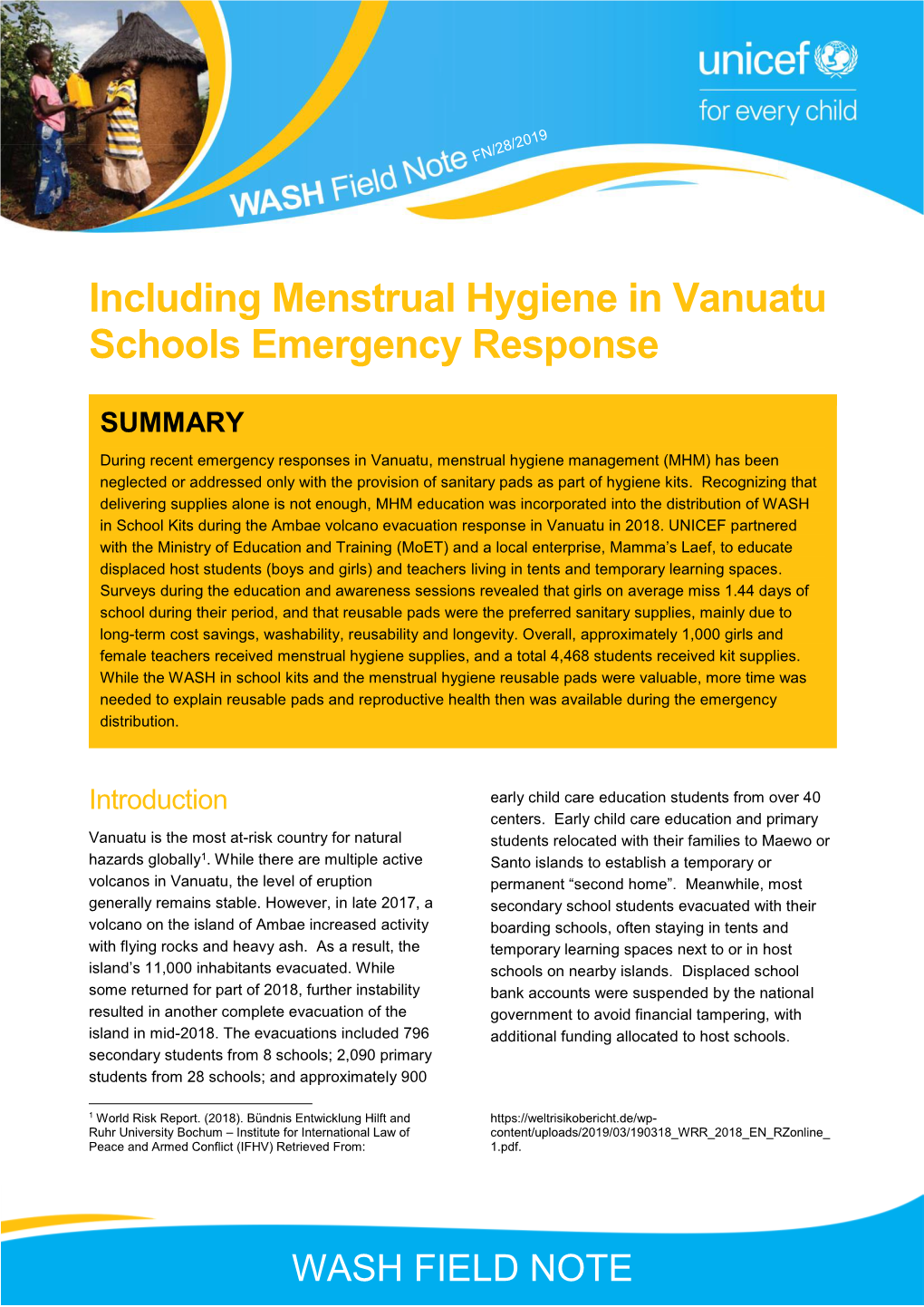 Menstrual Hygiene in Vanuatu Schools Emergency Response