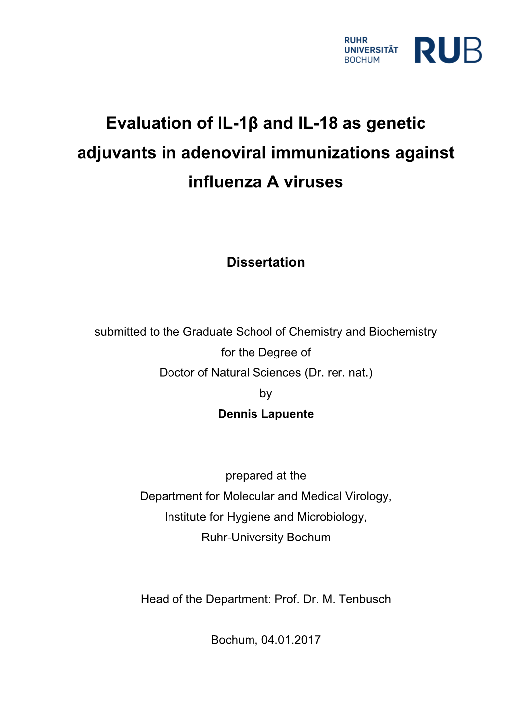 Evaluation of IL-1Β and IL-18 As Genetic Adjuvants in Adenoviral Immunizations Against Influenza a Viruses