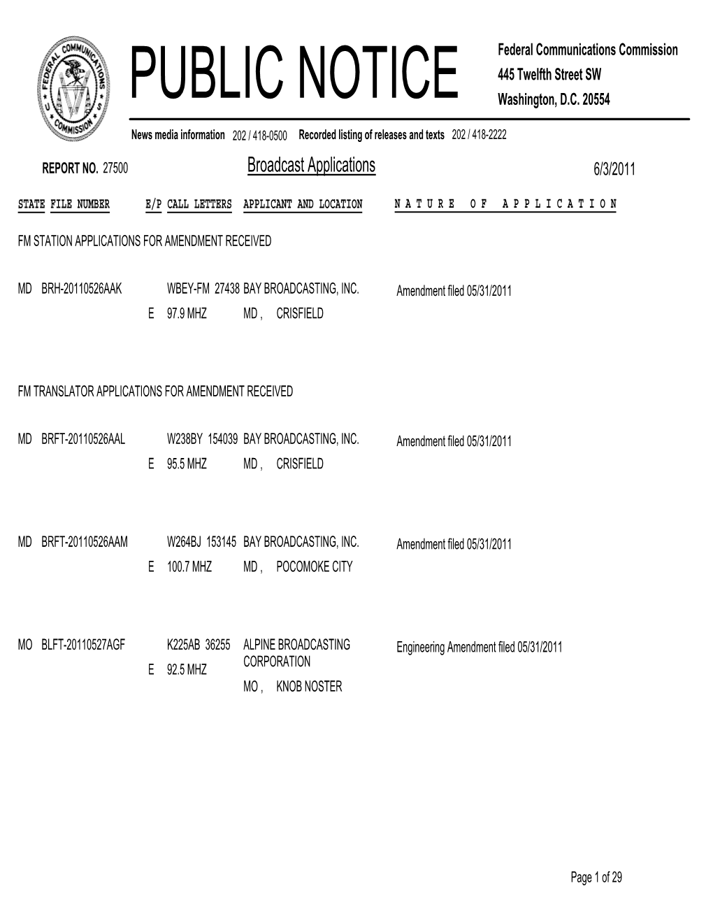 Broadcast Applications 6/3/2011