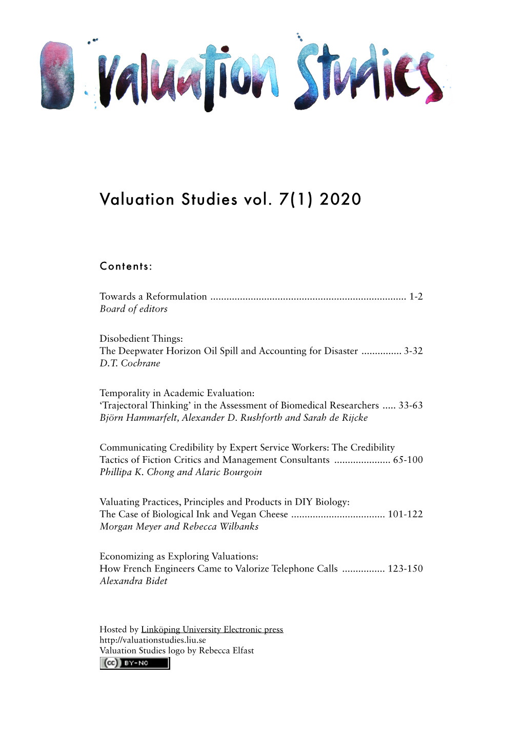 Valuation Studies Vol. 7(1) 2020