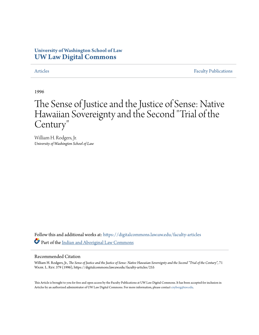 Native Hawaiian Sovereignty and the Second 