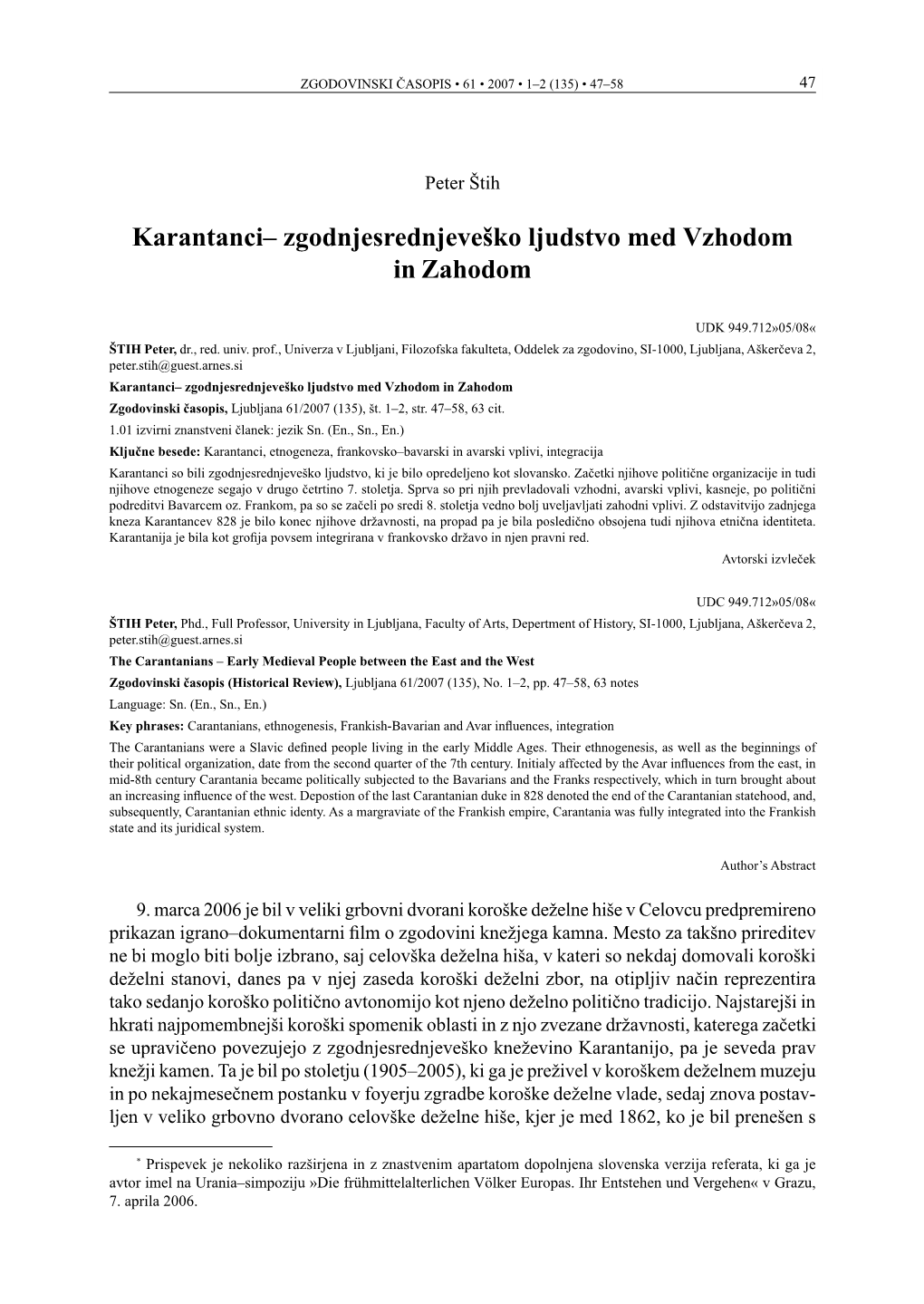 Karantanci– Zgodnjesrednjeveško Ljudstvo Med Vzhodom in Zahodom