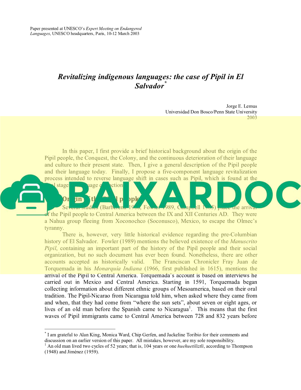 Revitalizing Indigenous Languages: the Case of Pipil in El Salvador