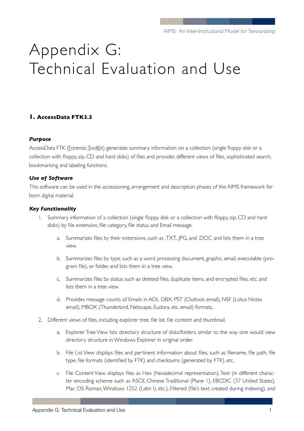 Appendix G: Technical Evaluation and Use