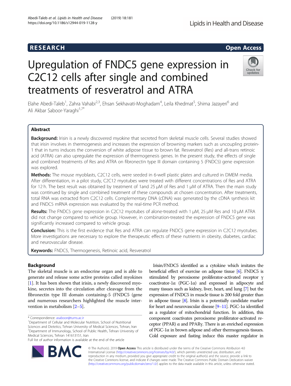 Upregulation of FNDC5 Gene Expression in C2C12 Cells After