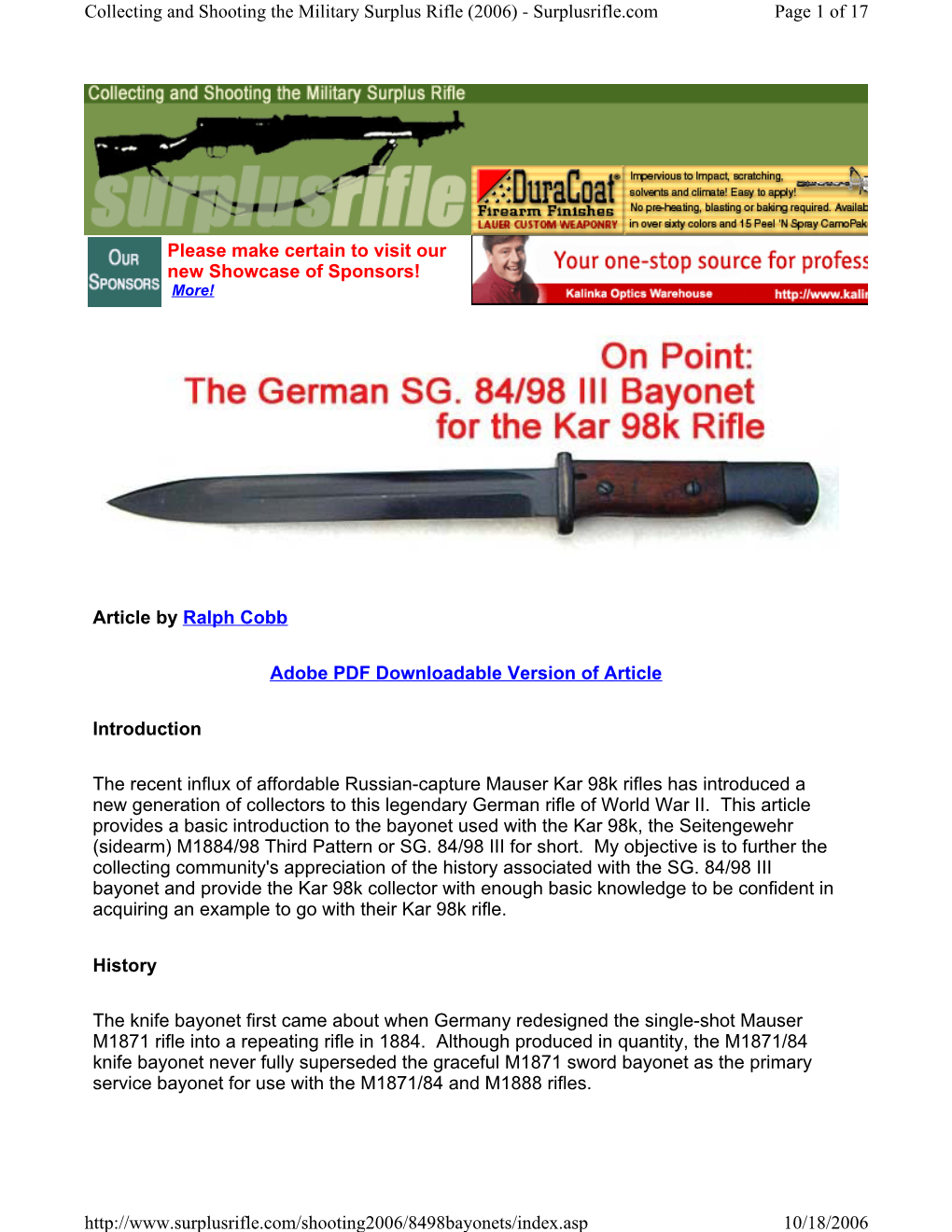 The German SG. 84/98 III Bayonet for the Kar 98K Rifle